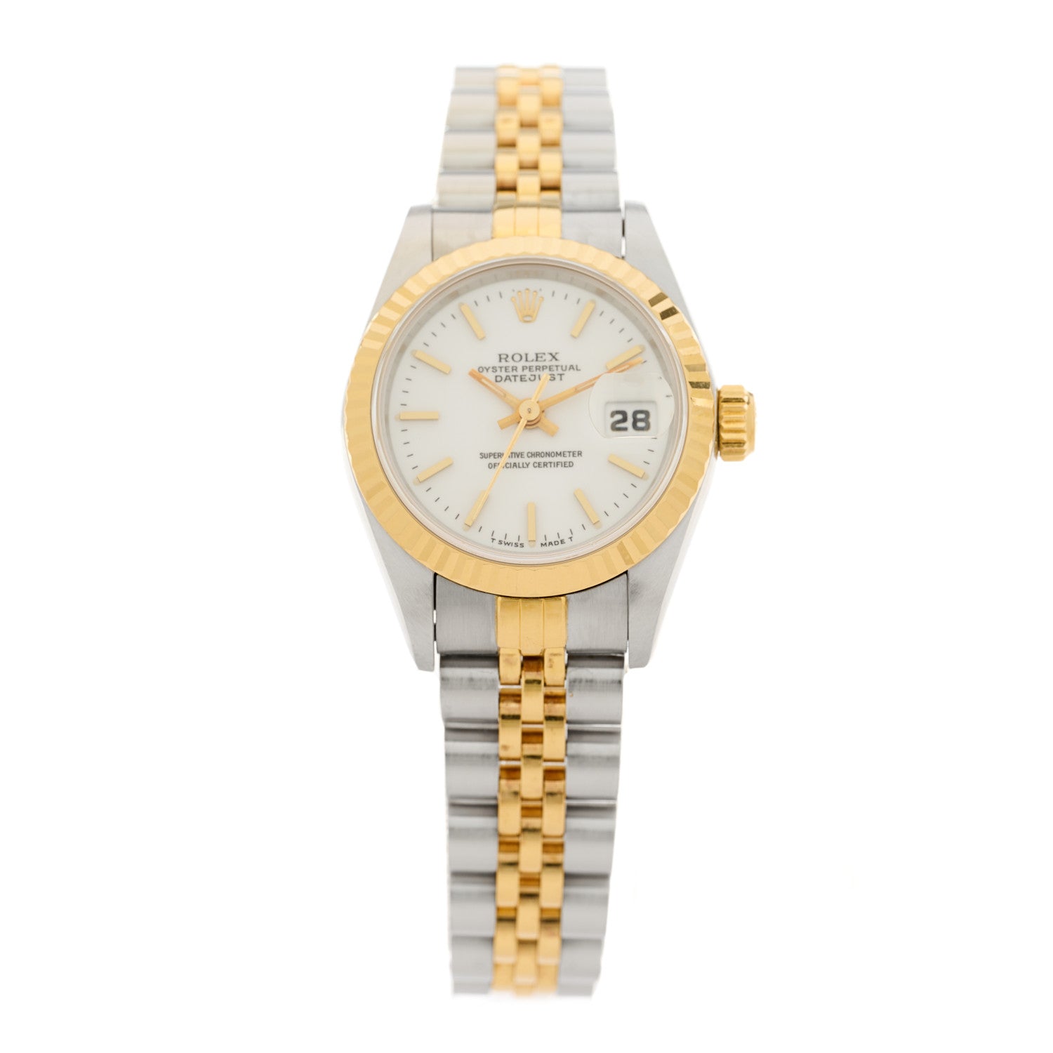 Rolex Stainless Steel 18K Yellow Gold 26mm Oyster Perpetual Datejust Watch White 69173 1 of 4