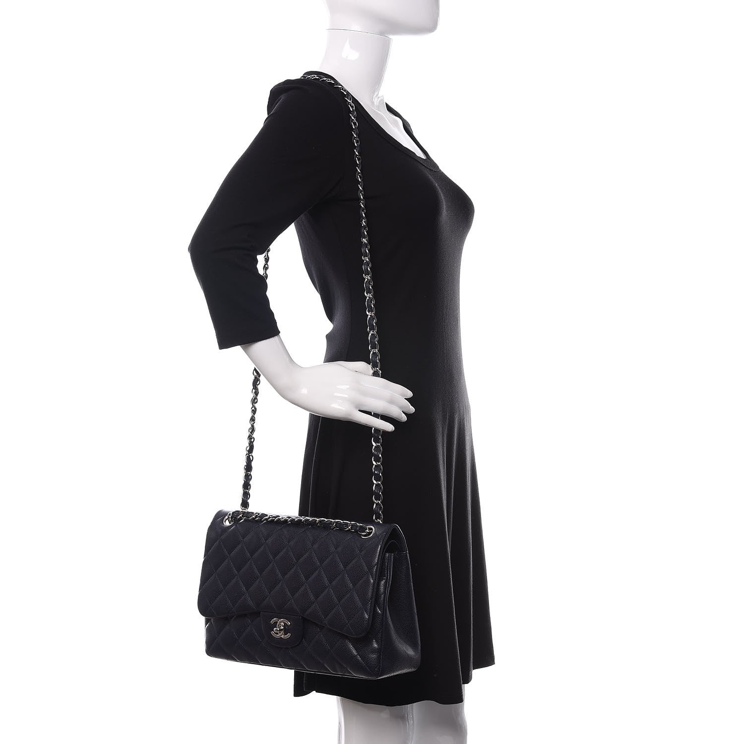 Chanel Caviar Quilted Jumbo Double Flap Navy Blue 2 of 12