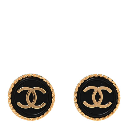 Chanel Metal Rope CC Round Clip On Earrings Black Gold 1 of 5