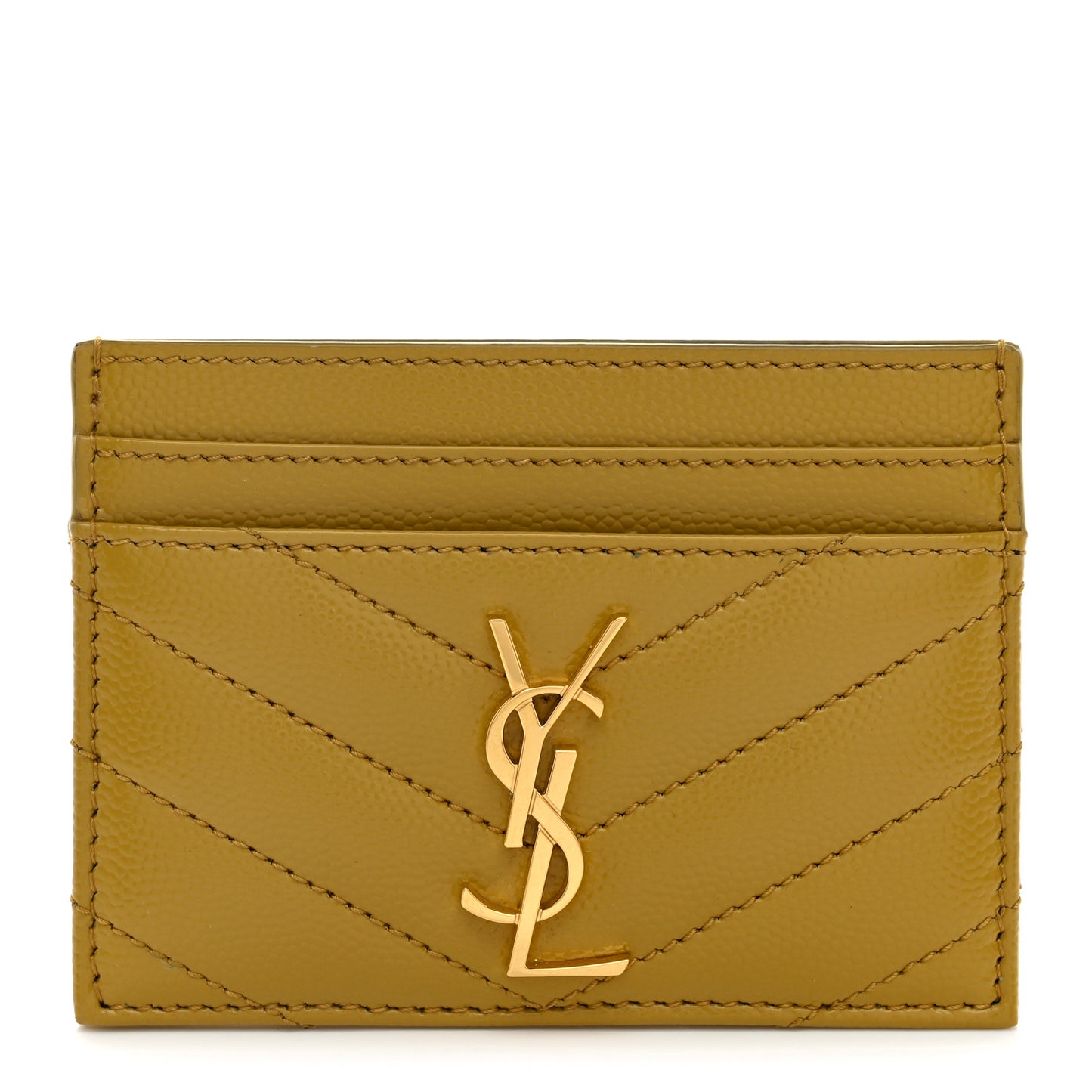 Grain De Poudre Matelasse Chevron Monogram Credit Card Case Light Chartreuse