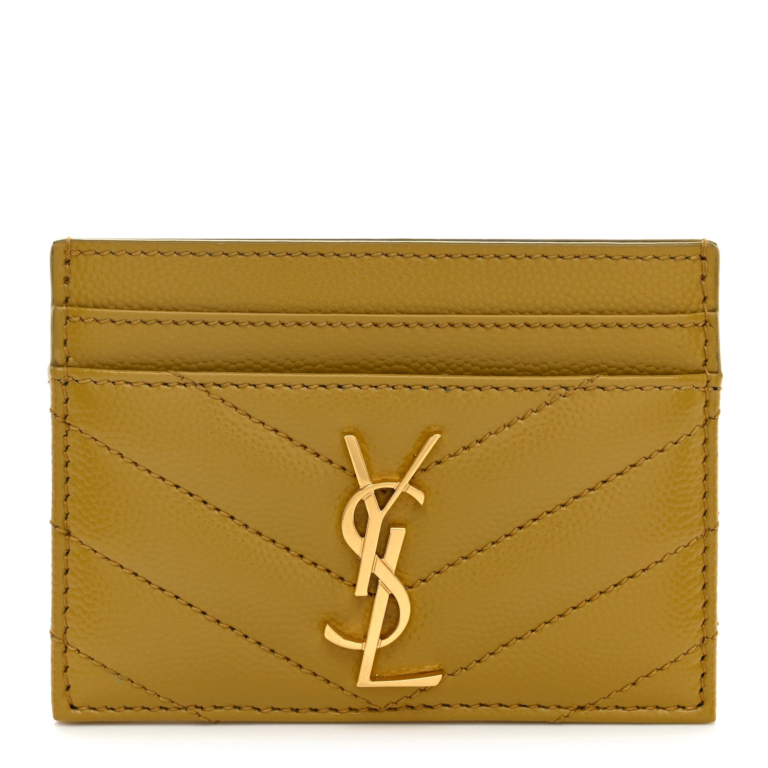 Saint Laurent Grain De Poudre Matelasse Chevron Monogram Credit Card Case Light Chartreuse 1 of 7