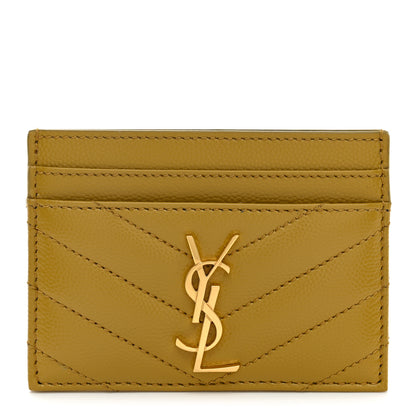 Saint Laurent Grain De Poudre Matelasse Chevron Monogram Credit Card Case Light Chartreuse 1 of 7