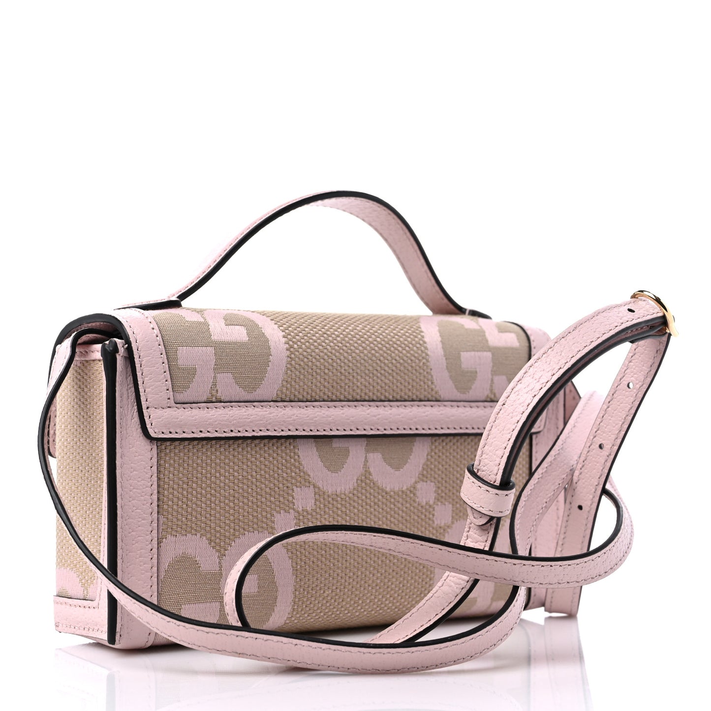 Monogram Jumbo GG Textured Dollar Calfskin Mini Padlock Top Handle Shoulder Bag Beige Perfect Pink