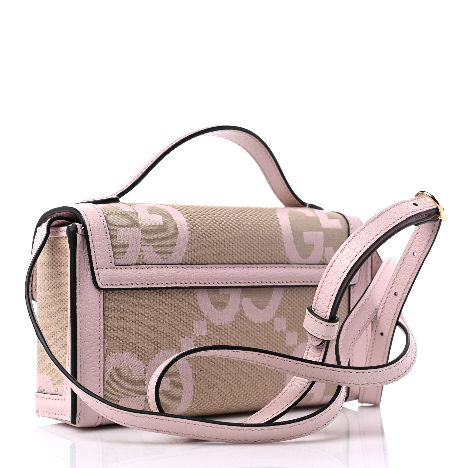Gucci Monogram Jumbo GG Textured Dollar Calfskin Mini Padlock Top Handle Shoulder Bag Beige Perfect Pink 2 of 10