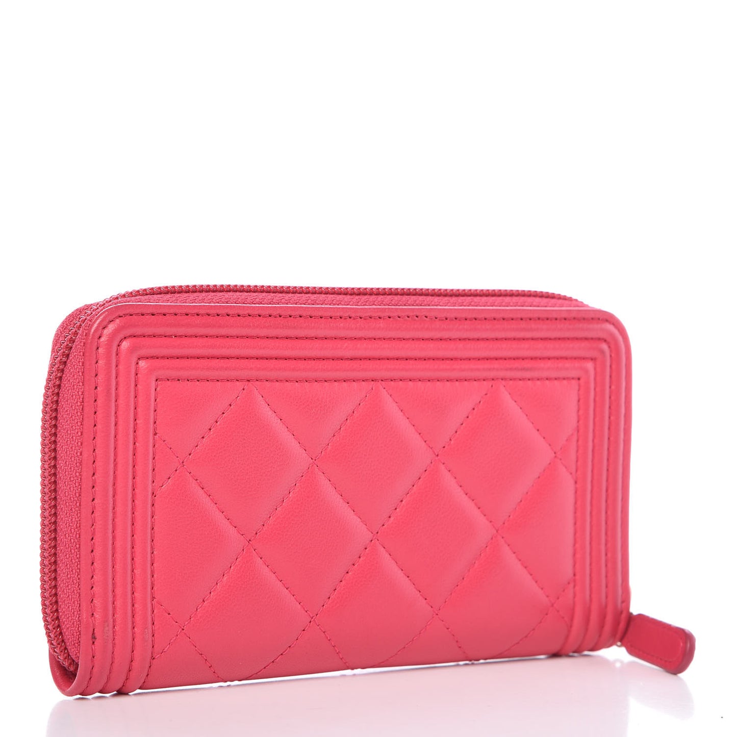 Lambskin Quilted Small Boy Zip Around Wallet Fuchsia