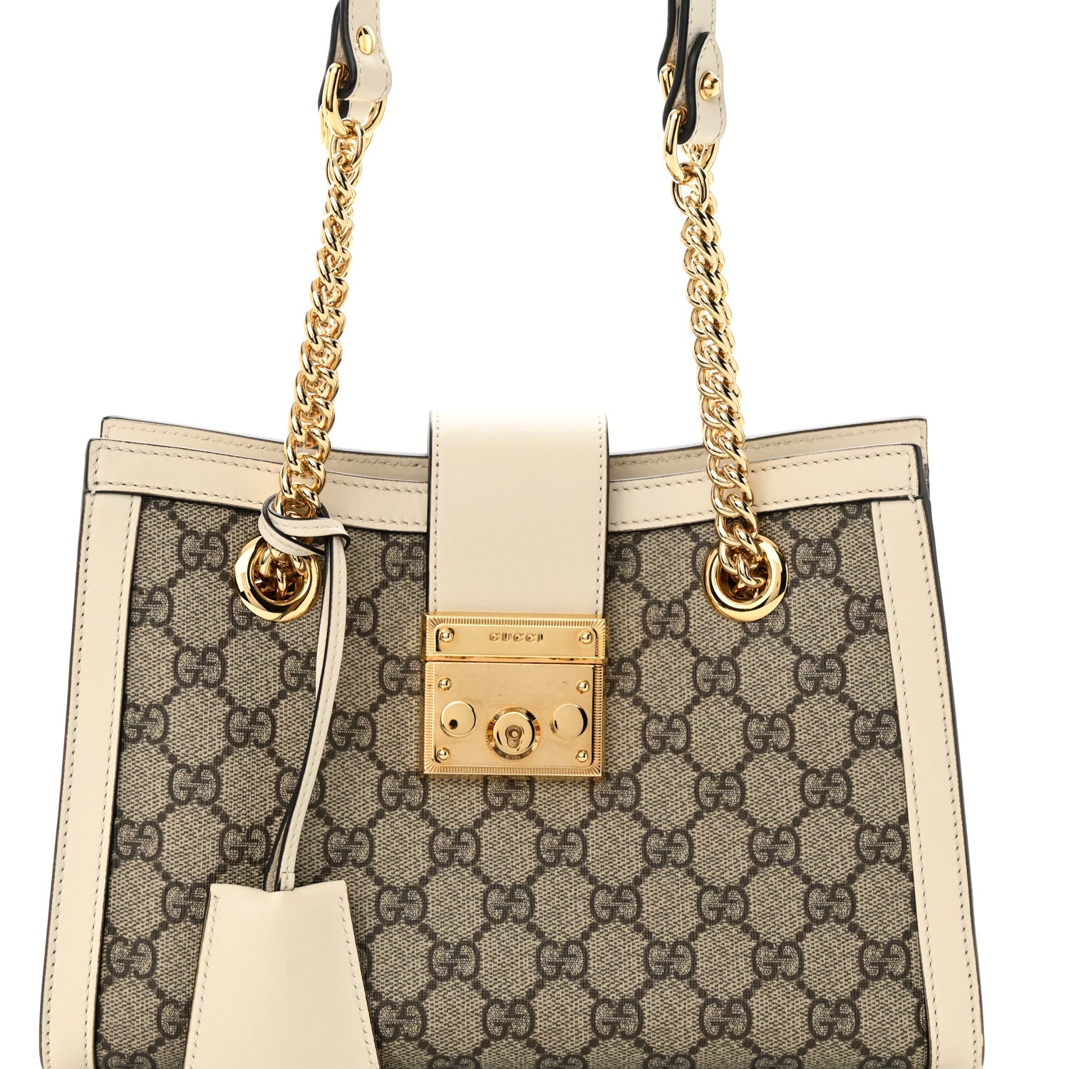 Gucci GG Supreme Monogram Moon Calfskin Small Padlock Tote Beige Ebony Mystic White 8 of 11