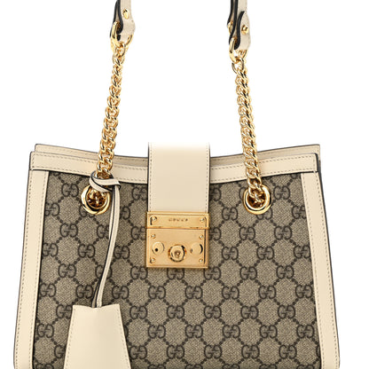 Gucci GG Supreme Monogram Moon Calfskin Small Padlock Tote Beige Ebony Mystic White 8 of 11