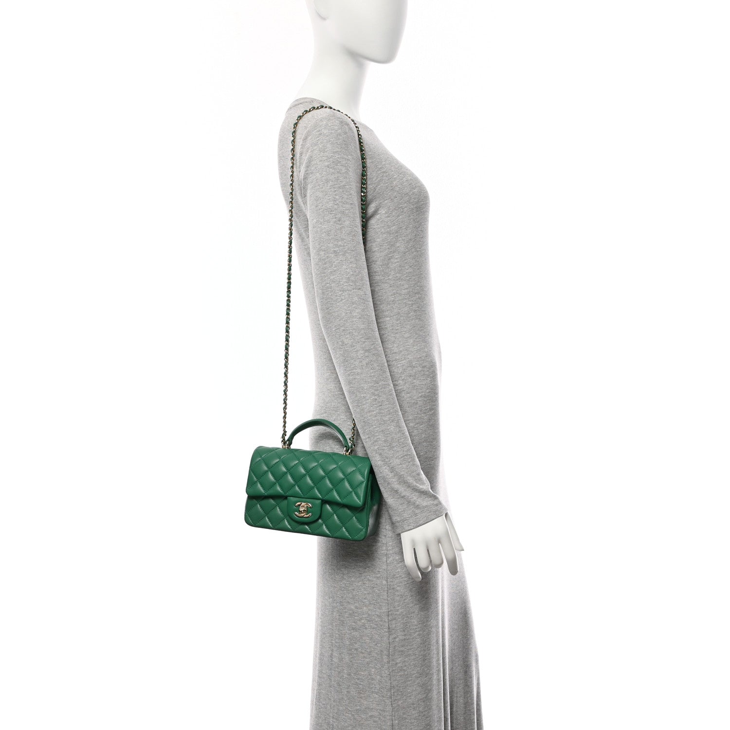 Chanel Lambskin Quilted Mini Top Handle Rectangular Flap Green 2 of 10