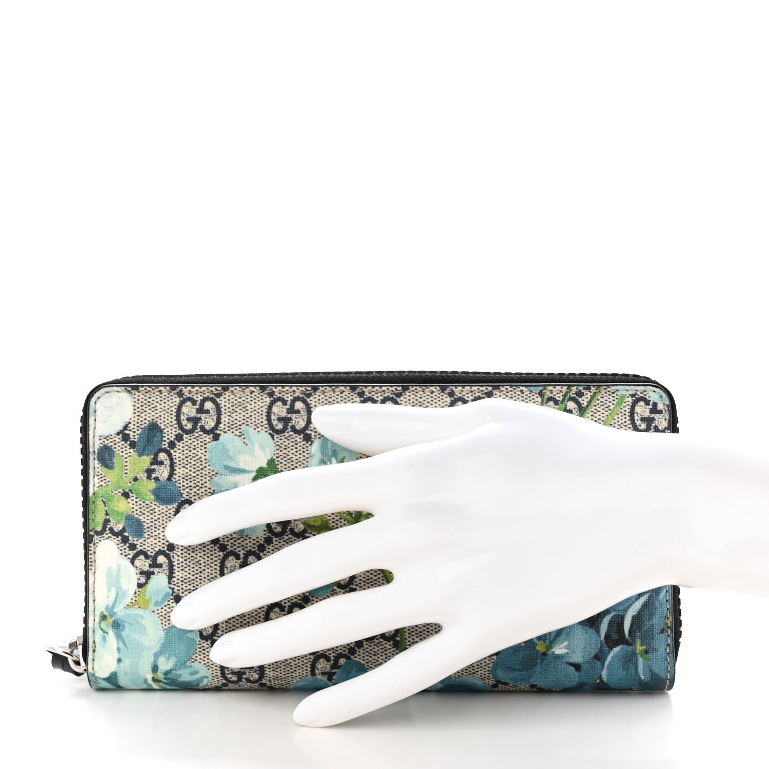 Gucci GG Supreme Monogram Blooms Zip Around Wallet Blue 2 of 9
