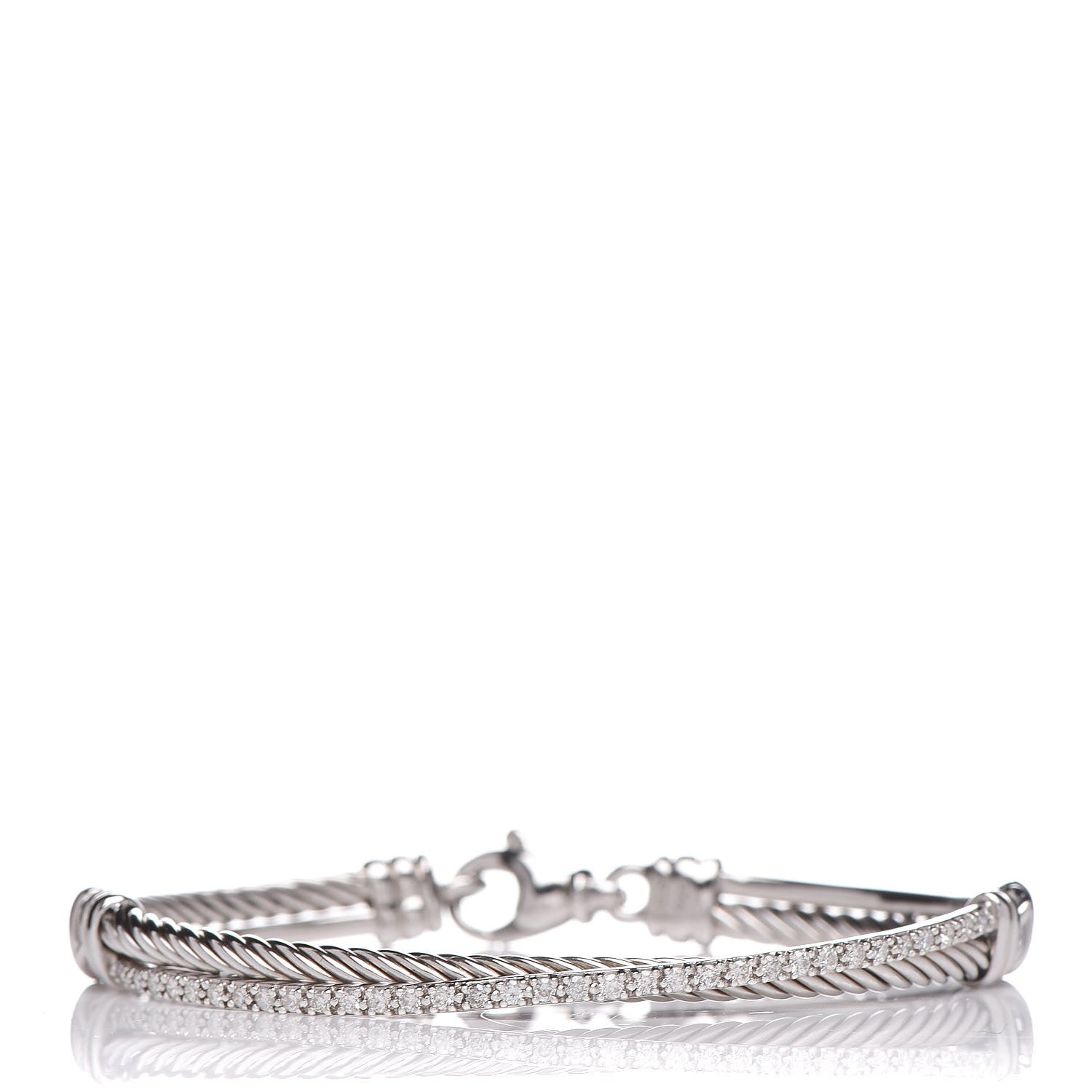 David Yurman Sterling Silver Diamond 3mm Crossover Bracelet 1 of 5