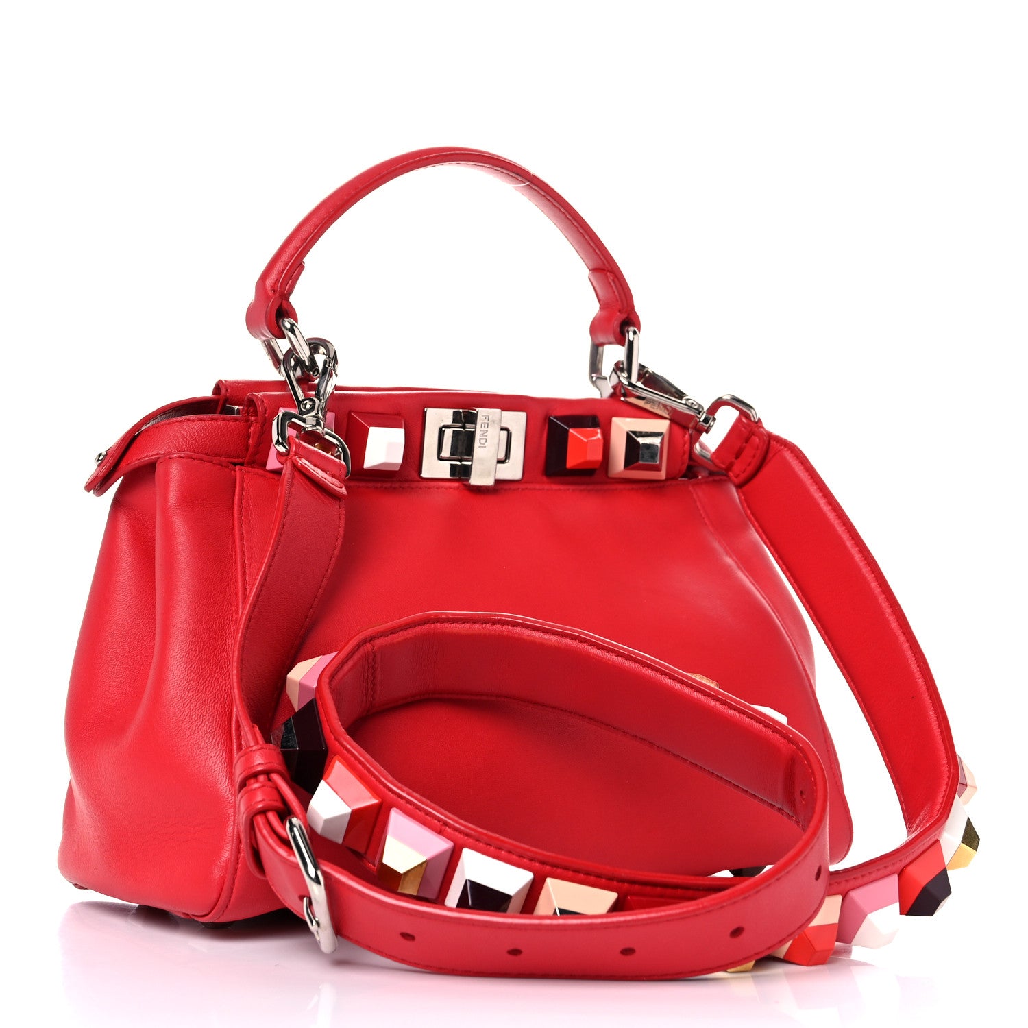 Fendi Nappa Studded Mini Peekaboo Iconic Satchel Fiamma Multicolor 2 of 11