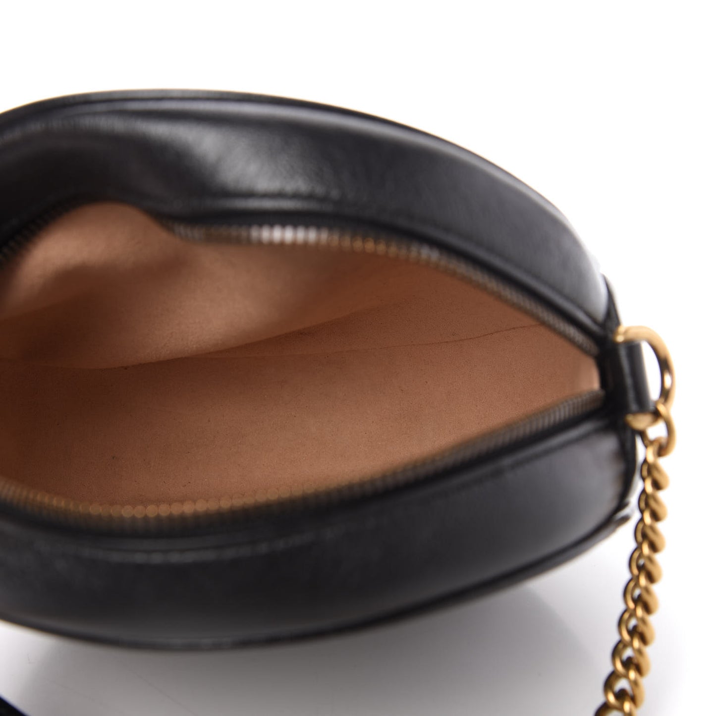 Azalea Calfskin Matelasse Heart Mini GG Marmont Round Shoulder Bag Black
