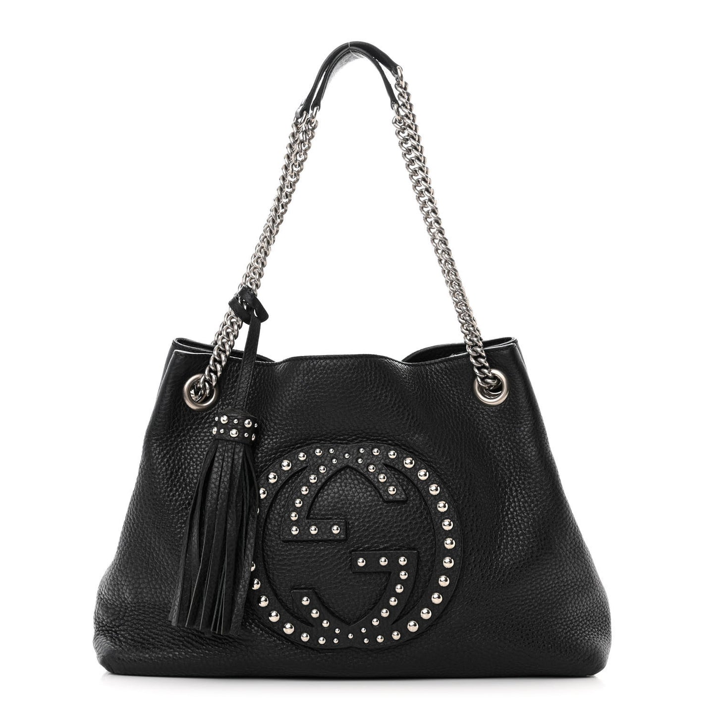 Pebbled Calfskin Studded Medium Soho Chain Shoulder Bag Black