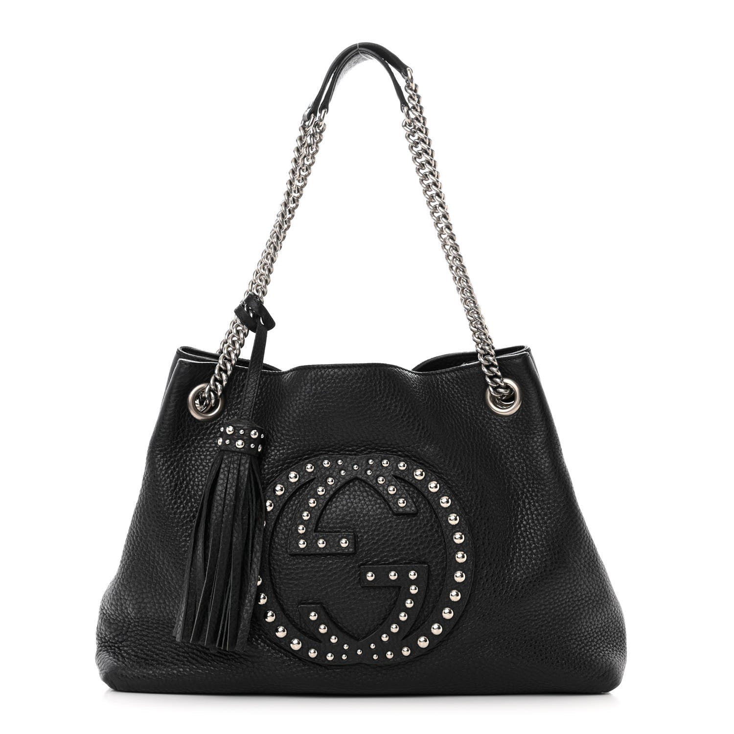 Gucci Pebbled Calfskin Studded Medium Soho Chain Shoulder Bag Black 1 of 19