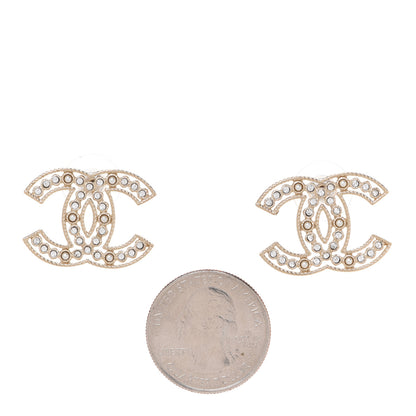 Chanel Pearl Crystal Sparkling Pearls CC Earrings Light Gold 2 of 5