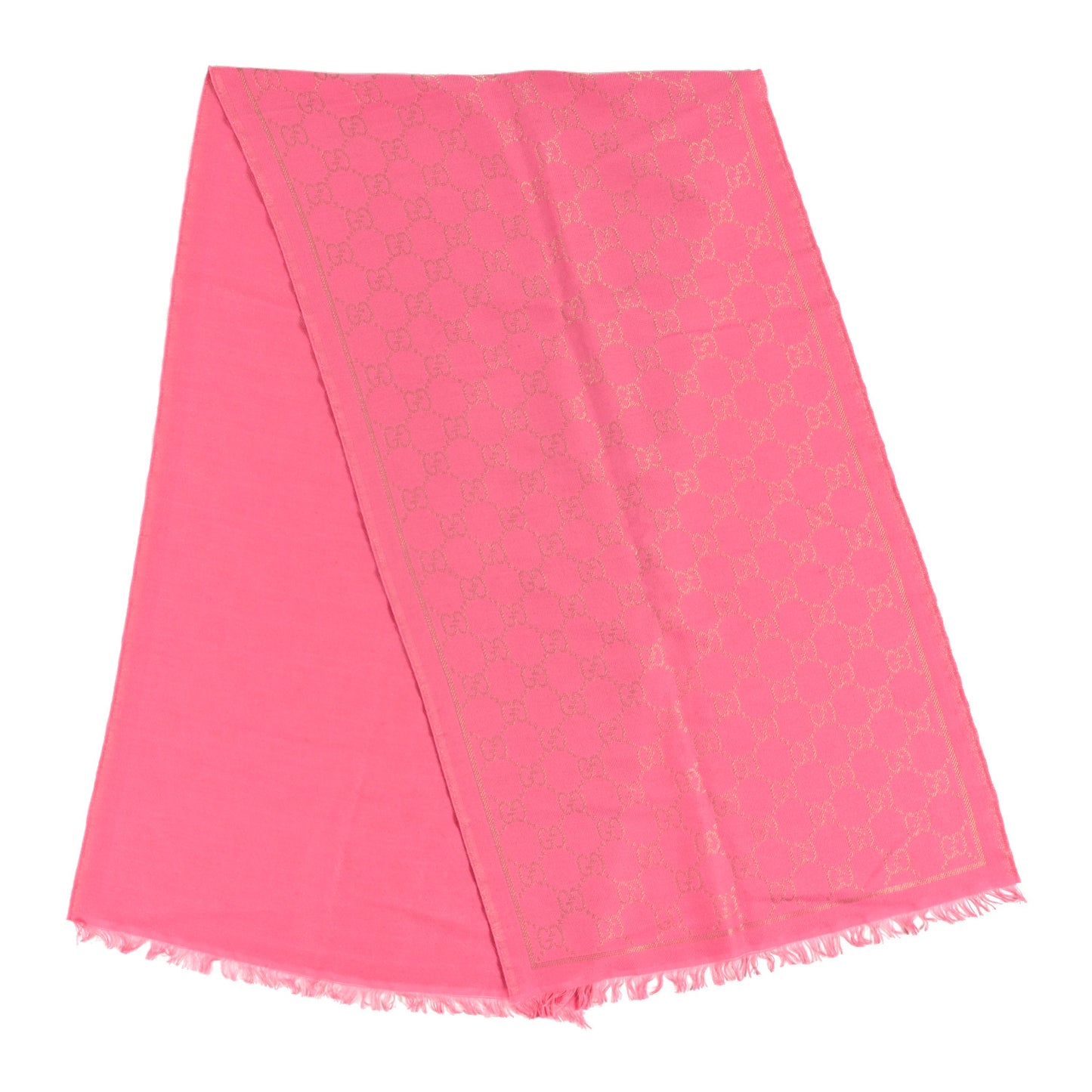 Wool Silk Lurex GG Monogram Bright G Fringe Scarf Fuxia