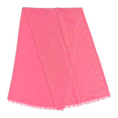 Gucci Wool Silk Lurex GG Monogram Bright G Fringe Scarf Fuxia 2 of 5