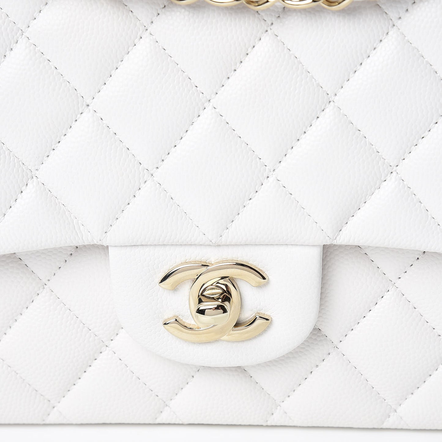 Caviar Quilted Medium Double Flap White