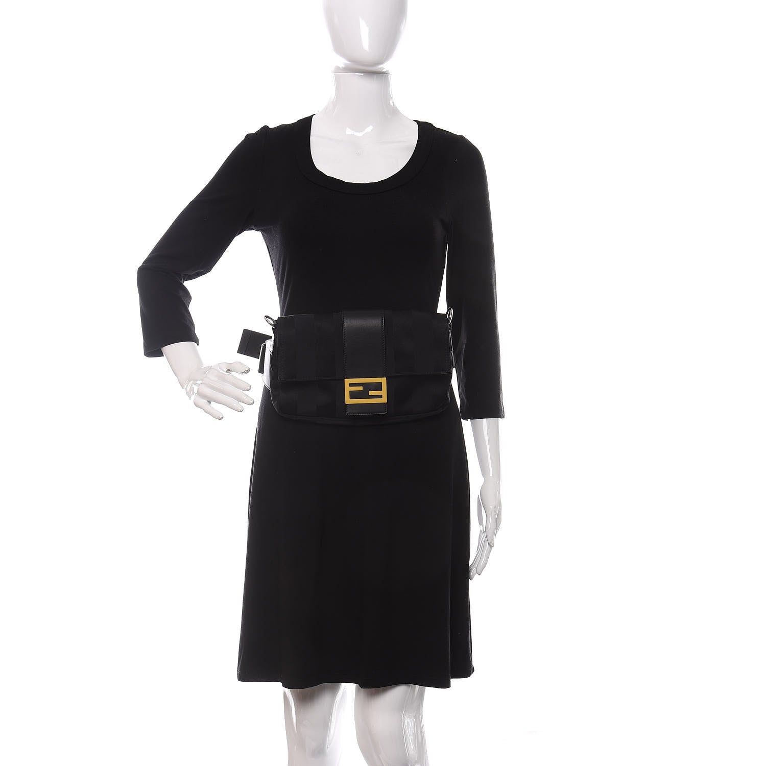 Fendi Recycled Nylon Vitello Grace Light Pequin Logo Puffer Belt Baguette Bag Black Sunflower 2 of 9