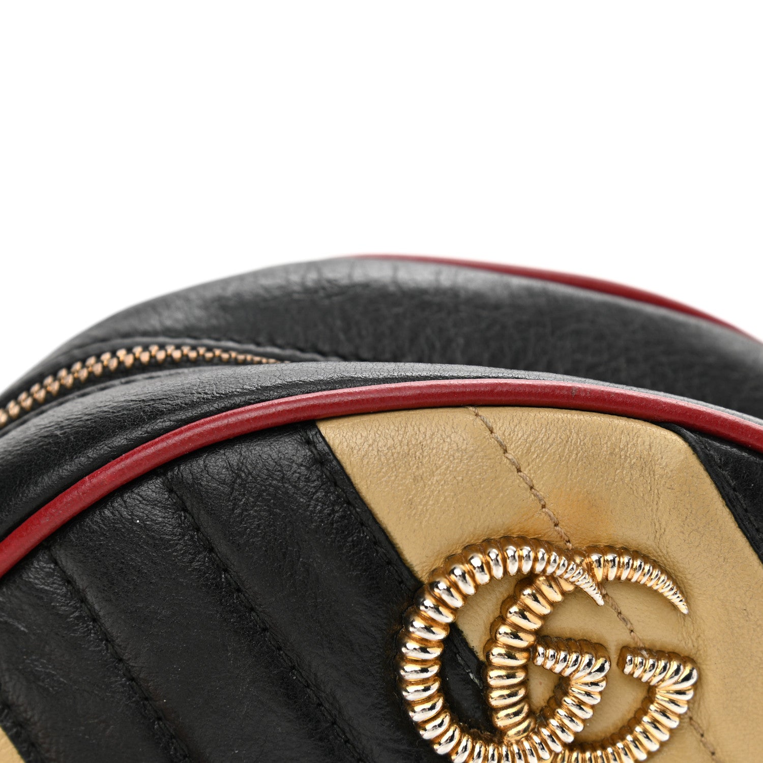 Gucci Azalea Calfskin Matelasse Diagonal Patchwork Mini Torchon GG Marmont Round Shoulder Bag Black Beige Romantic Cerise 11 of 16