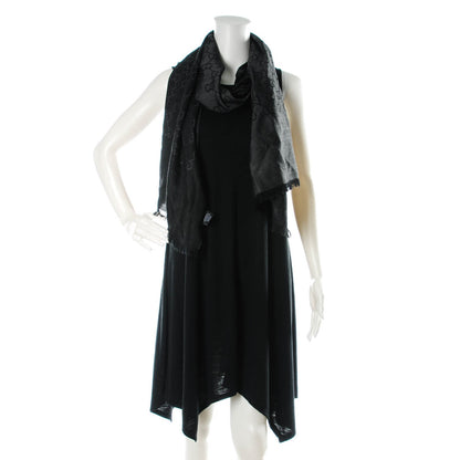 Gucci Wool Silk Monogram Fringe Scarf Grey Black 2 of 5