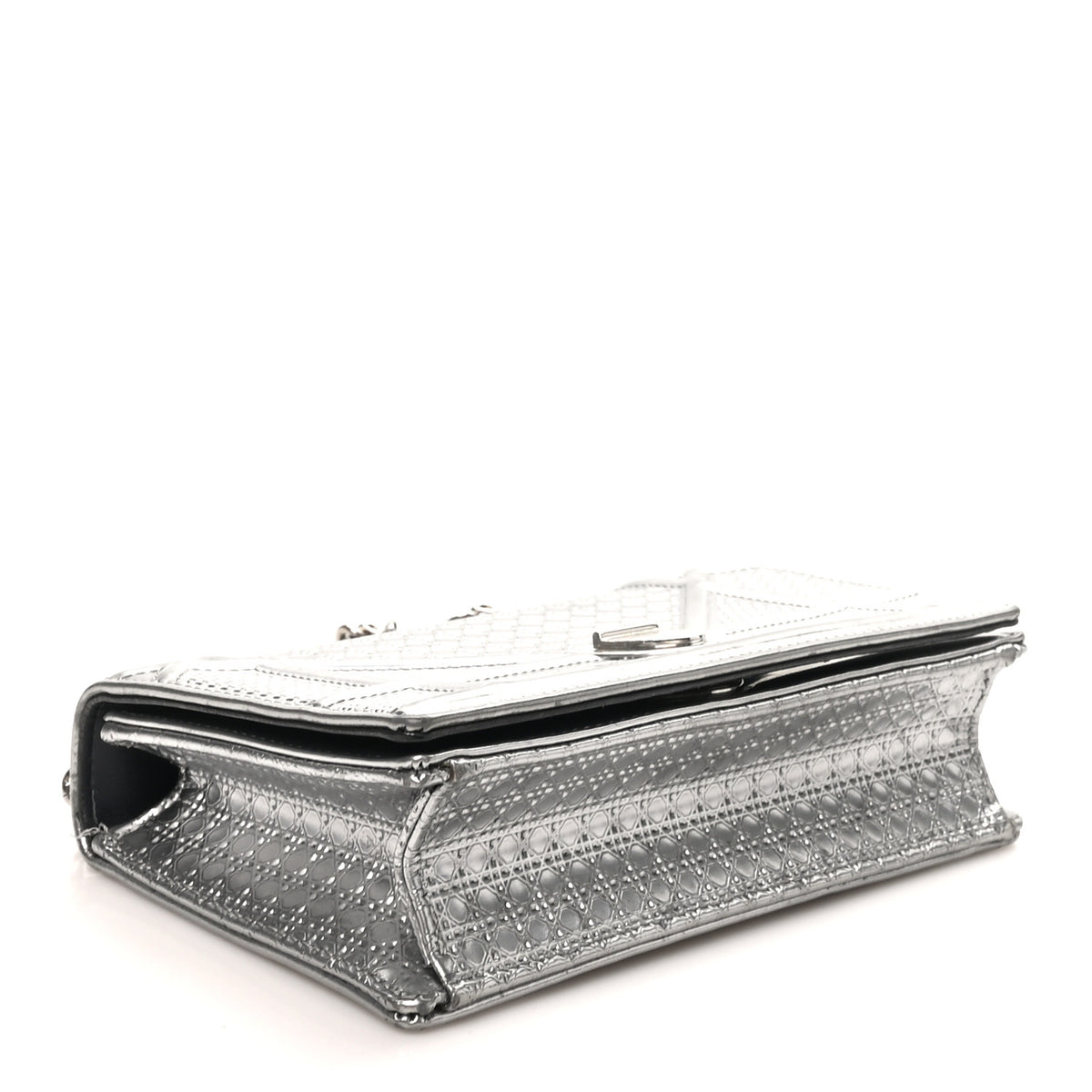 Metallic Patent Micro-Cannage Baby Diorama Flap Bag Silver
