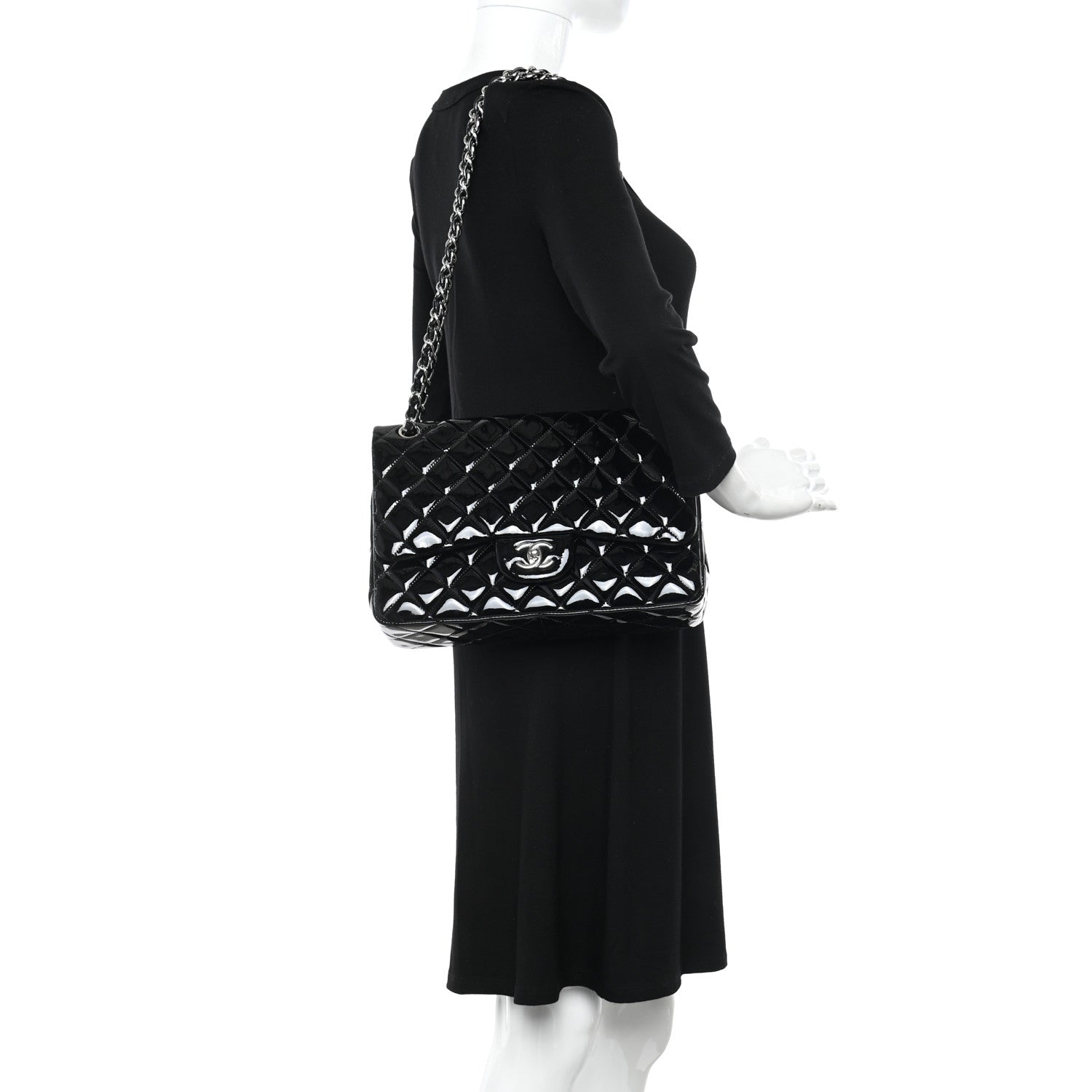 Chanel Patent Quilted Jumbo Double Flap Black 2 of 12