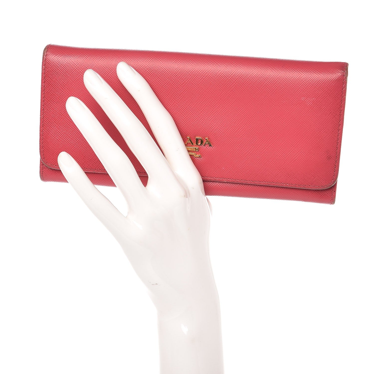 Prada Saffiano Metal Continental Flap Wallet Peonia 2 of 12