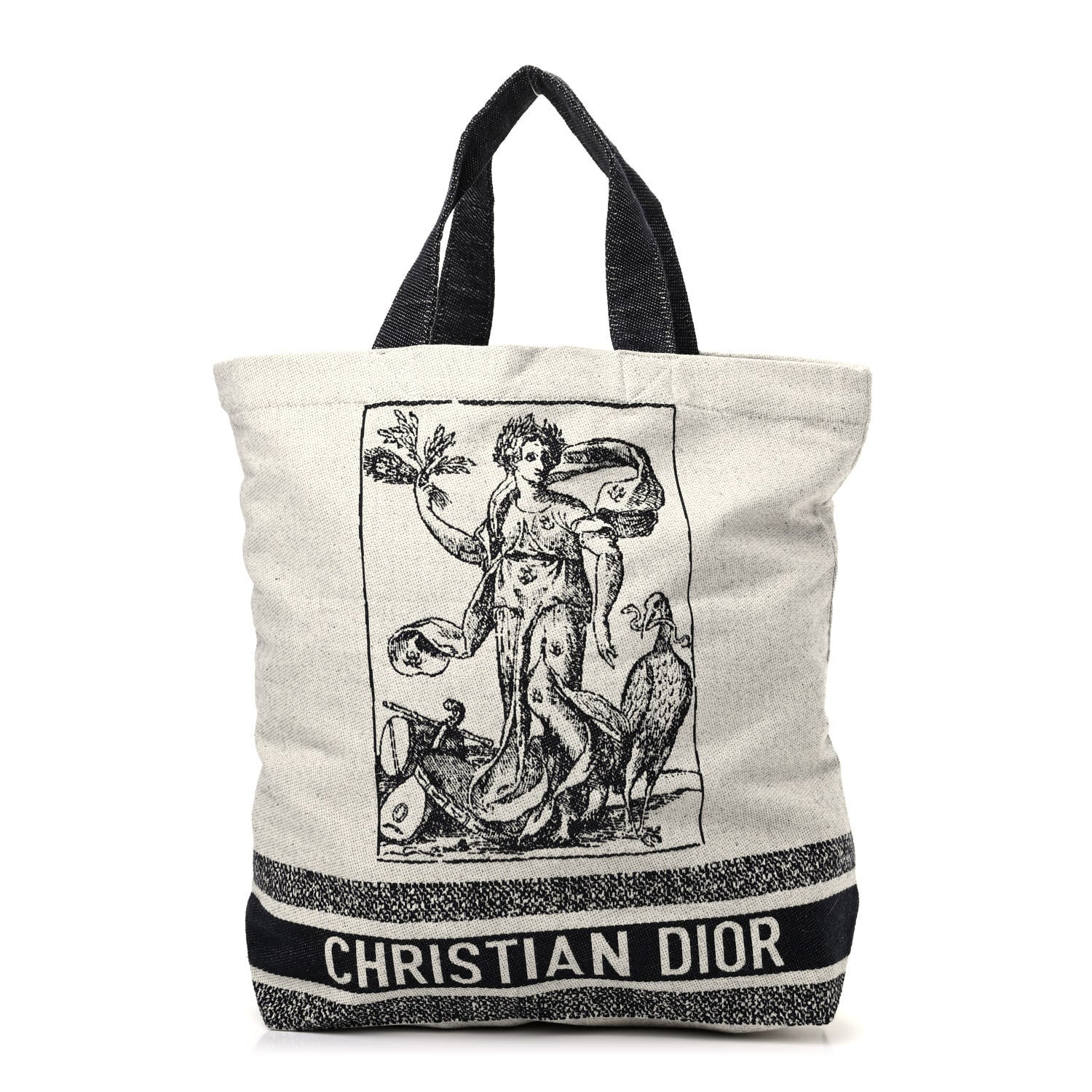 Christian Dior Canvas Print Cruise Tote Ivory Black 1 of 8