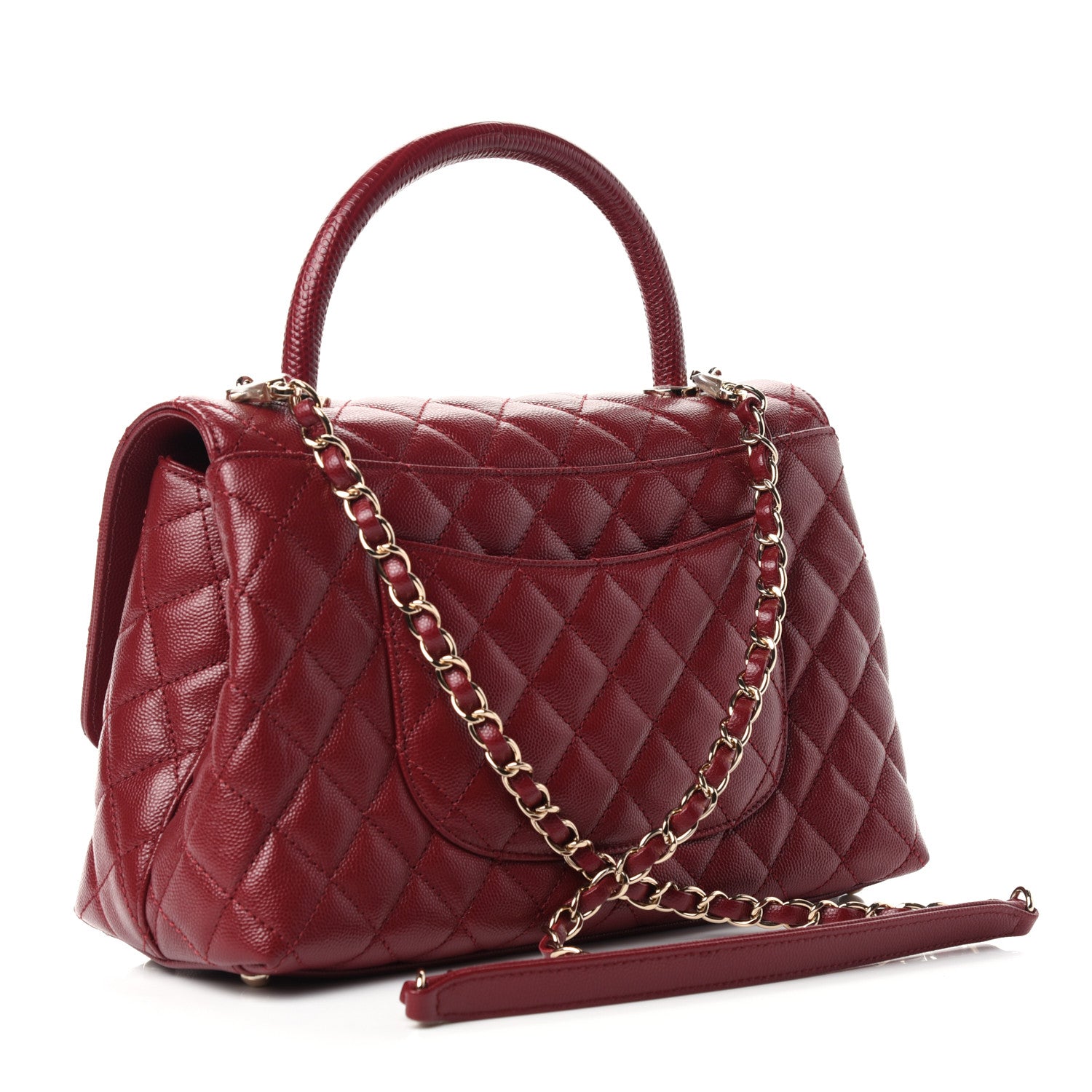 Chanel Caviar Lizard Embossed Quilted Small Coco Handle Flap Burgundy 3 of 10
