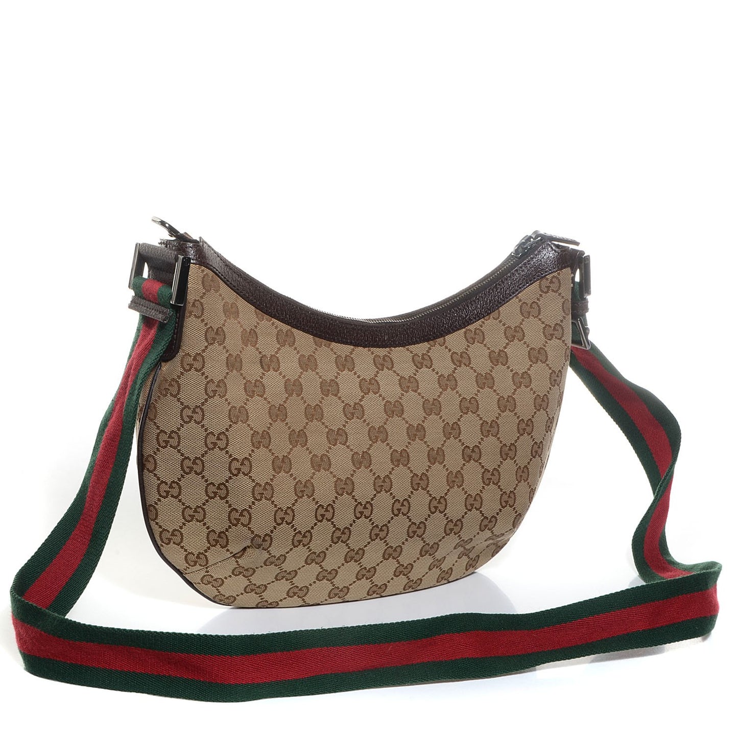 Monogram Web Medium Half Moon Hobo Dark Brown
