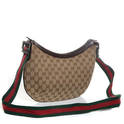 Gucci Monogram Web Medium Half Moon Hobo Dark Brown 3 of 7