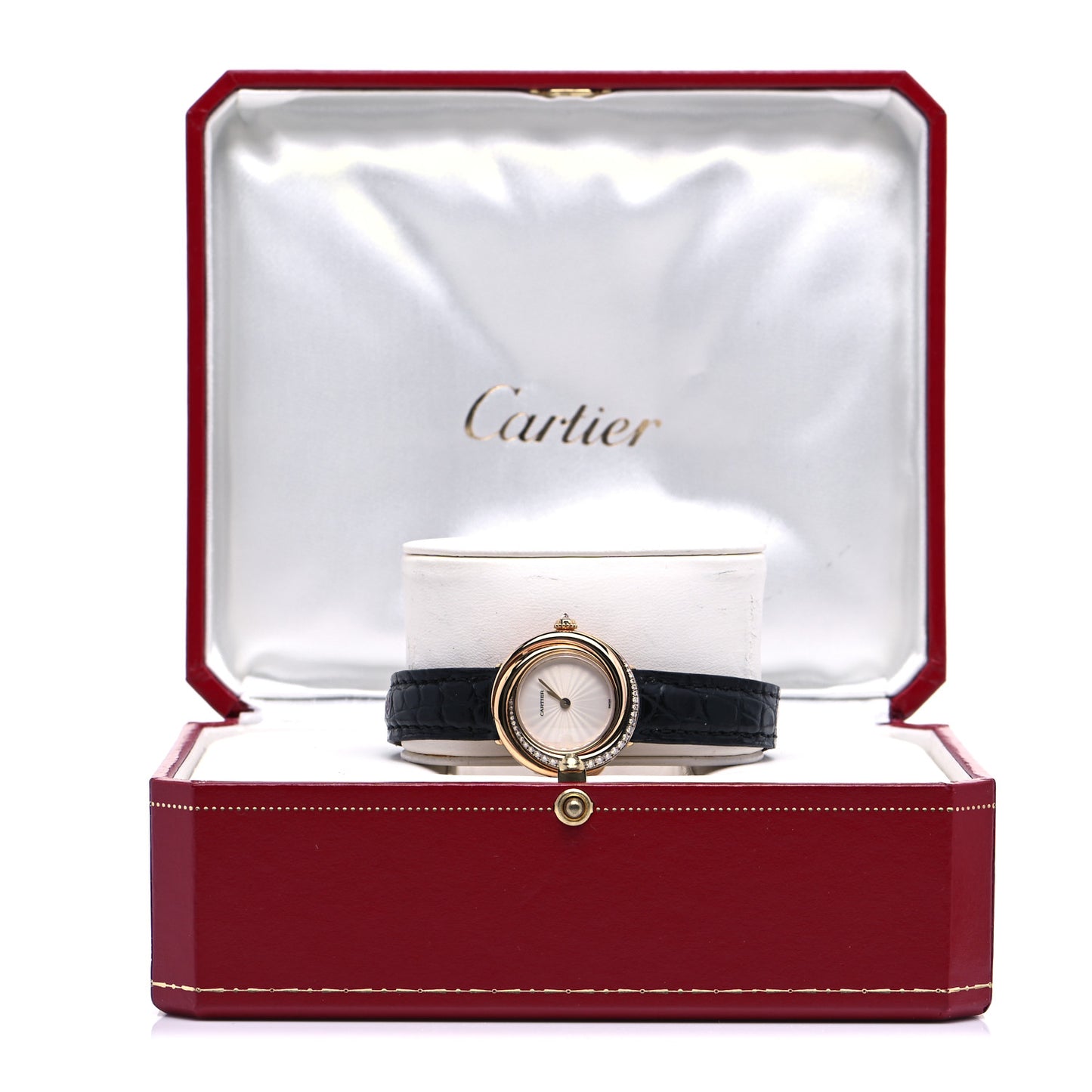 18K Pink Yellow White Gold Alligator Diamond 27mm Trinity Quartz Watch