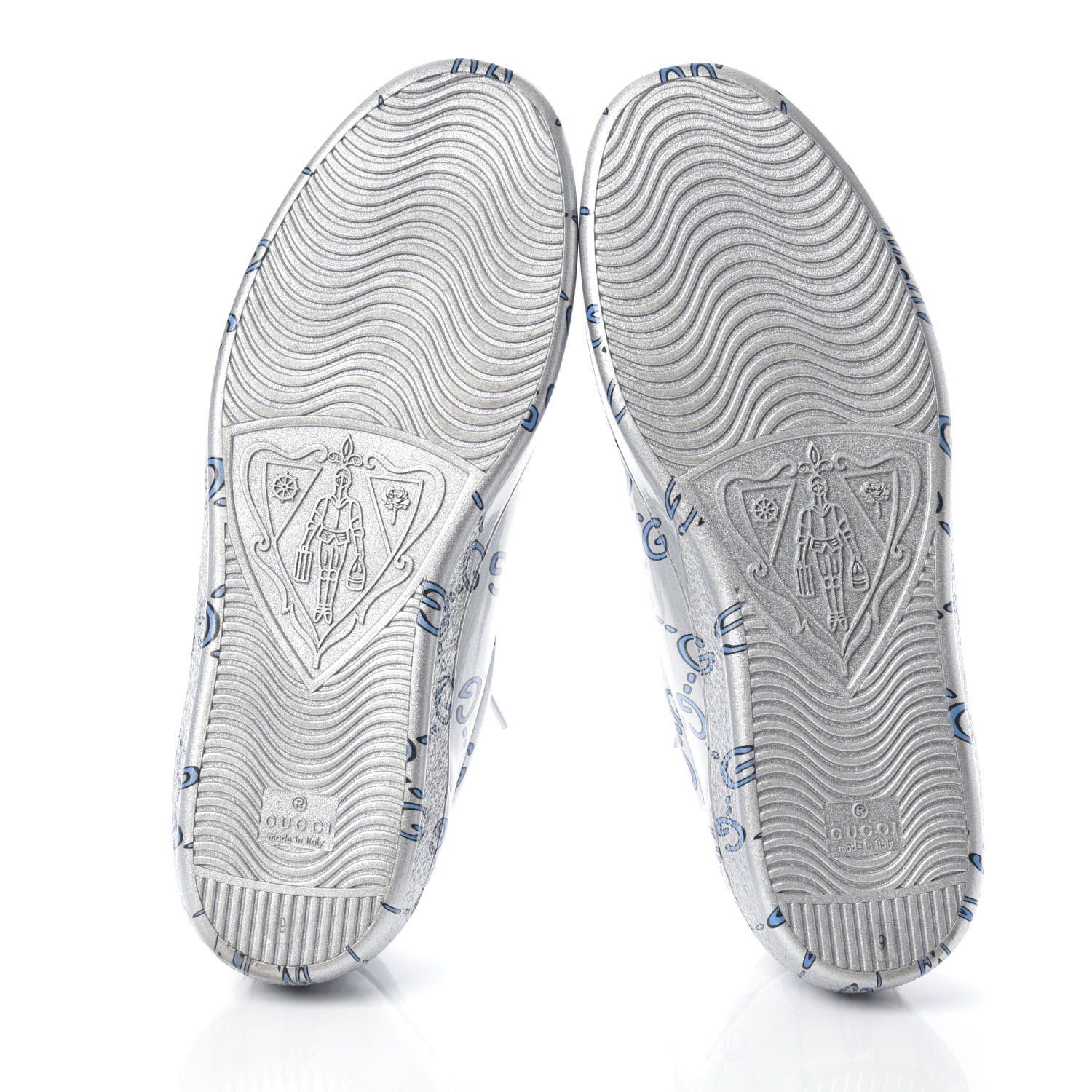 Gucci Miro Rubber Wax GucciGhost Print Mens New Ace Sneakers 9 Silver 7 of 7