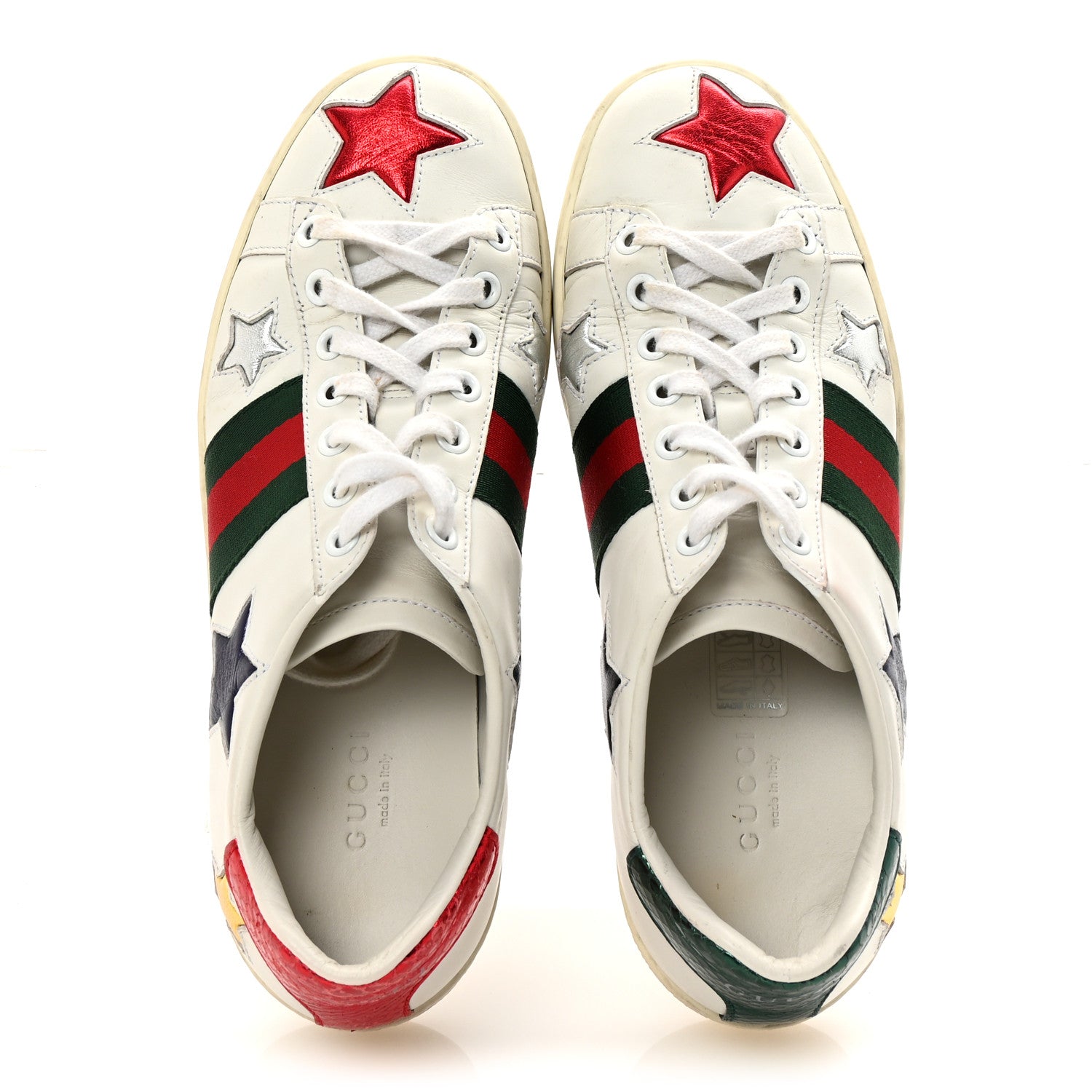 Gucci Calfskin Ayers Web Star Embroidered Womens Ace Sneakers 35.5 White Multi 2 of 9