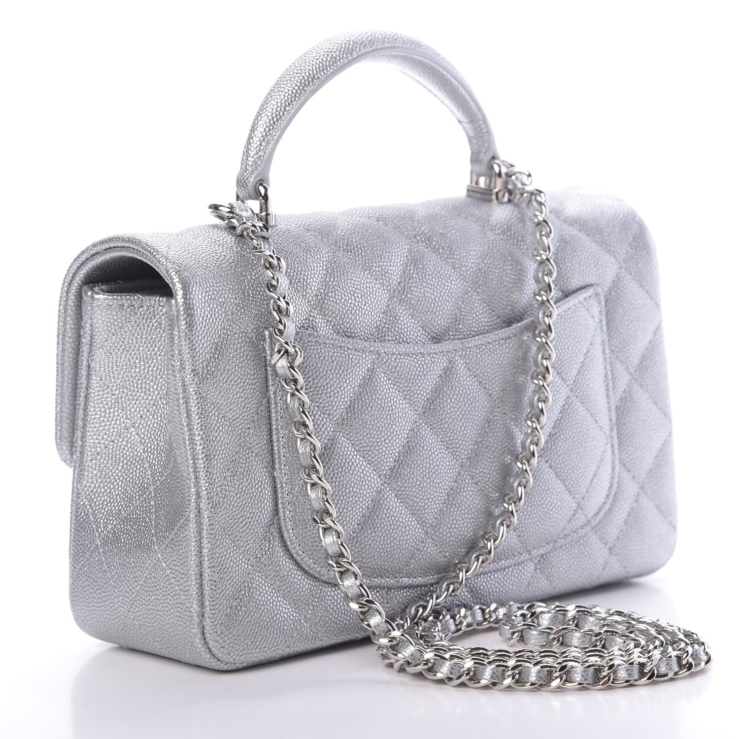 Chanel Metallic Caviar Quilted Mini Top Handle Rectangular Flap Silver 3 of 11