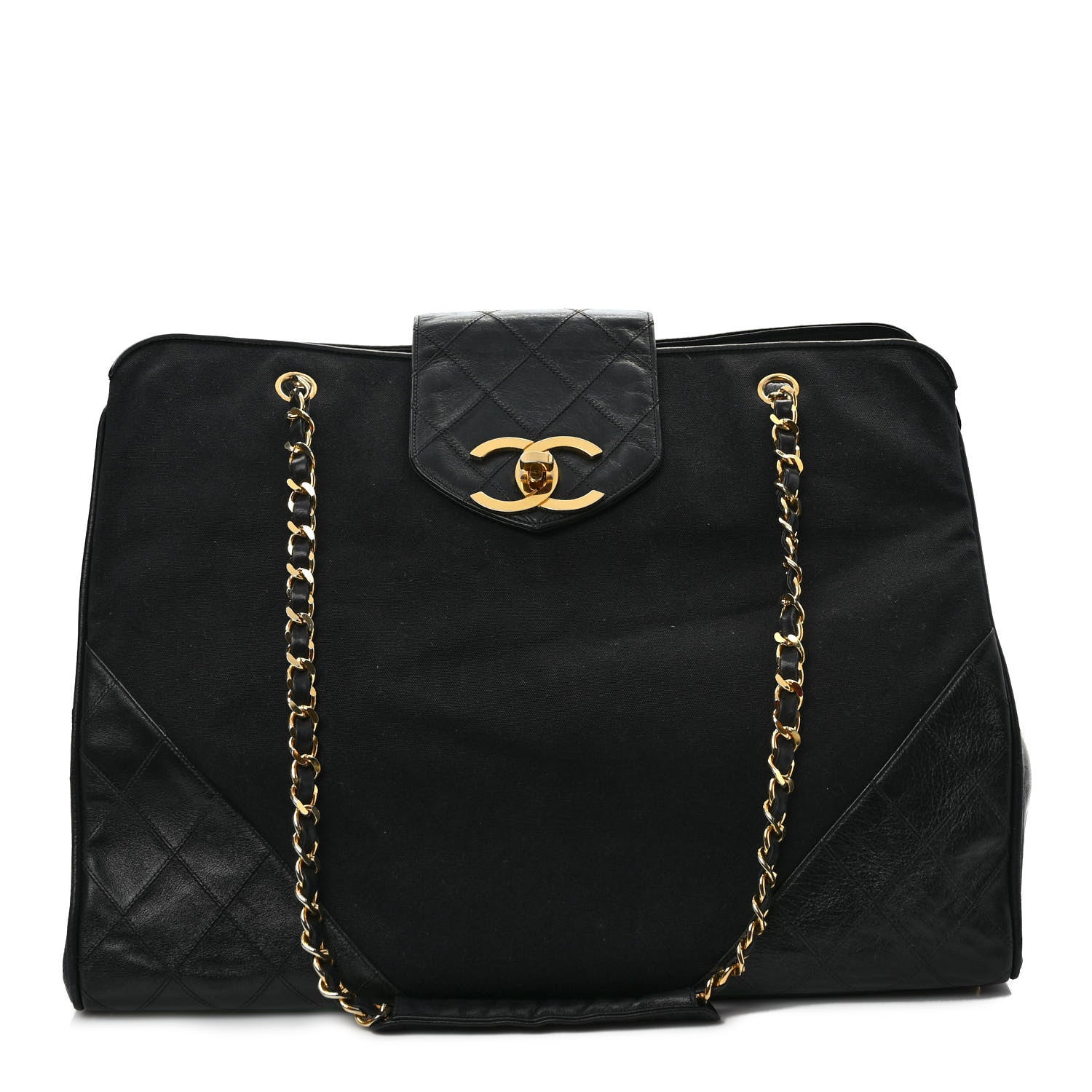 Chanel Canvas Lambskin Quilted Shopper Tote Black 1 of 9