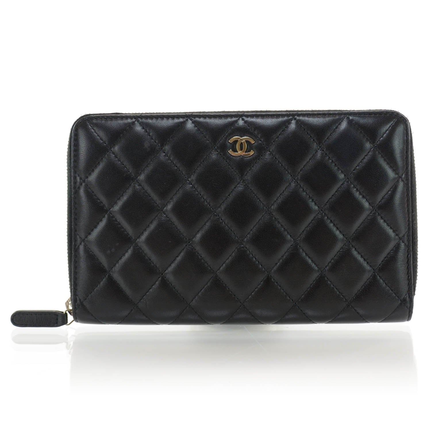 Chanel Lambskin Quilted Zip Around Wallet Black 1 of 9