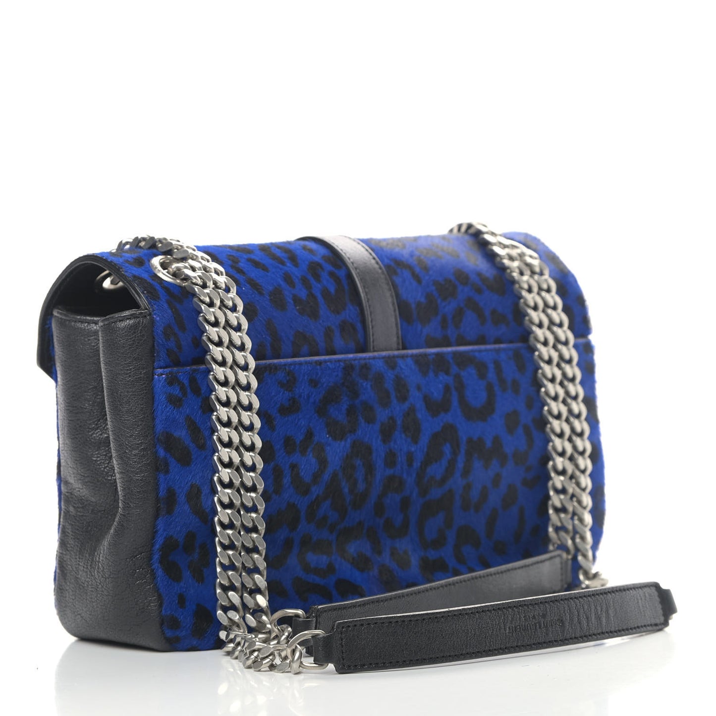 Pony Hair Calfskin Monogram Leopard Print Medium Punk Chain Bag Blue
