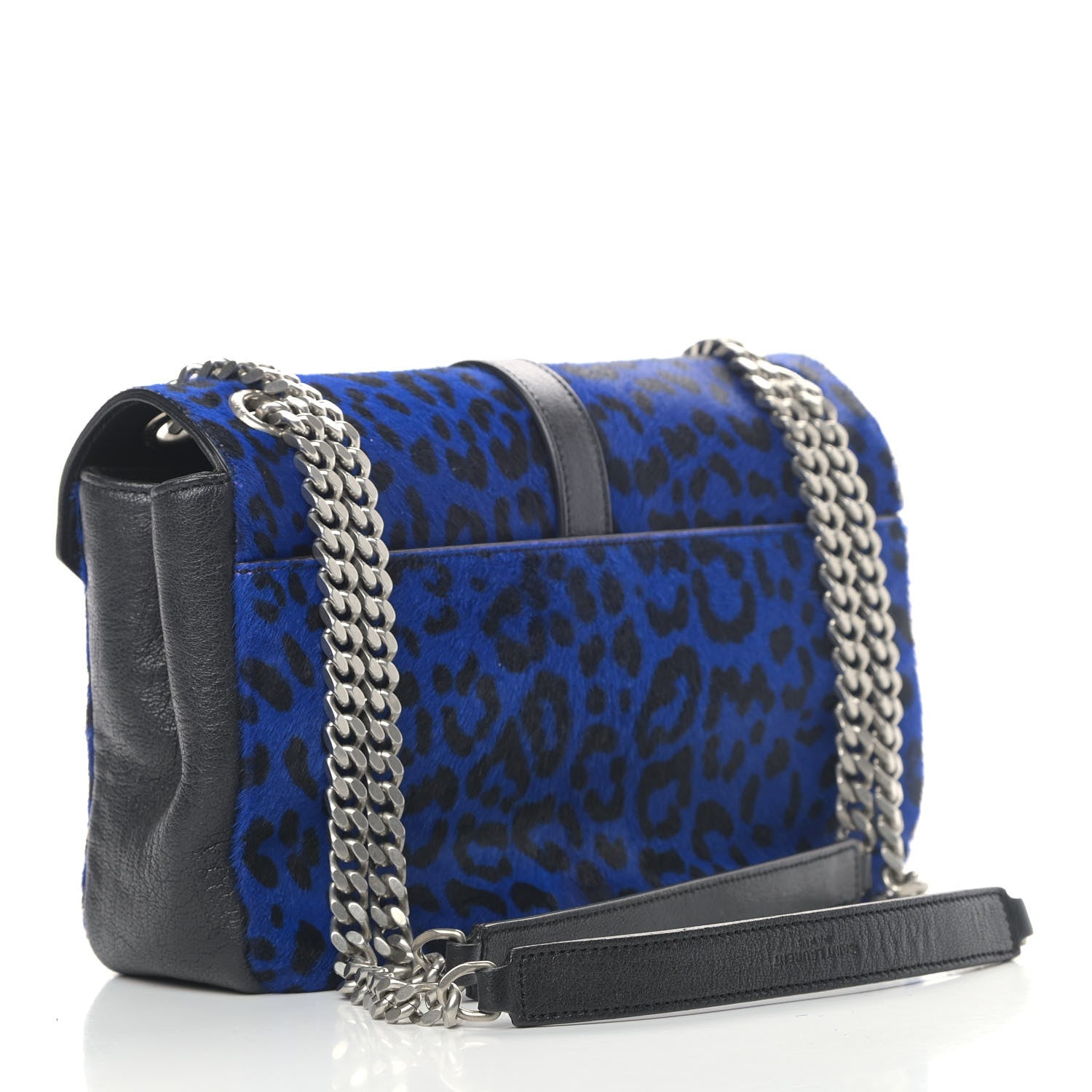 Saint Laurent Pony Hair Calfskin Monogram Leopard Print Medium Punk Chain Bag Blue 2 of 5