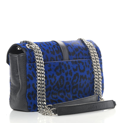 Saint Laurent Pony Hair Calfskin Monogram Leopard Print Medium Punk Chain Bag Blue 2 of 5
