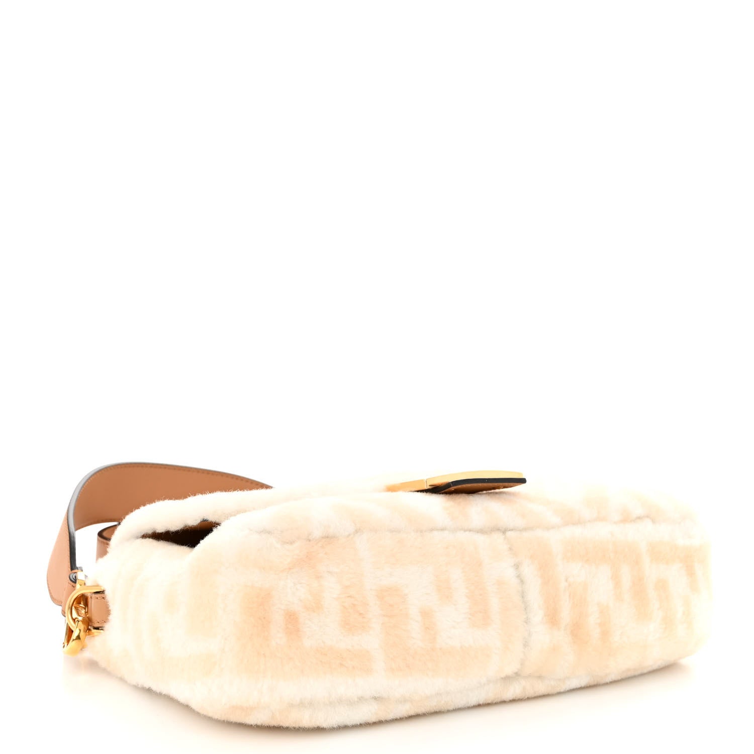 Fendi Shearling Vitello Dolce Macro FF 1974 Baguette White Ice Cuoio Miele Scuro 4 of 9