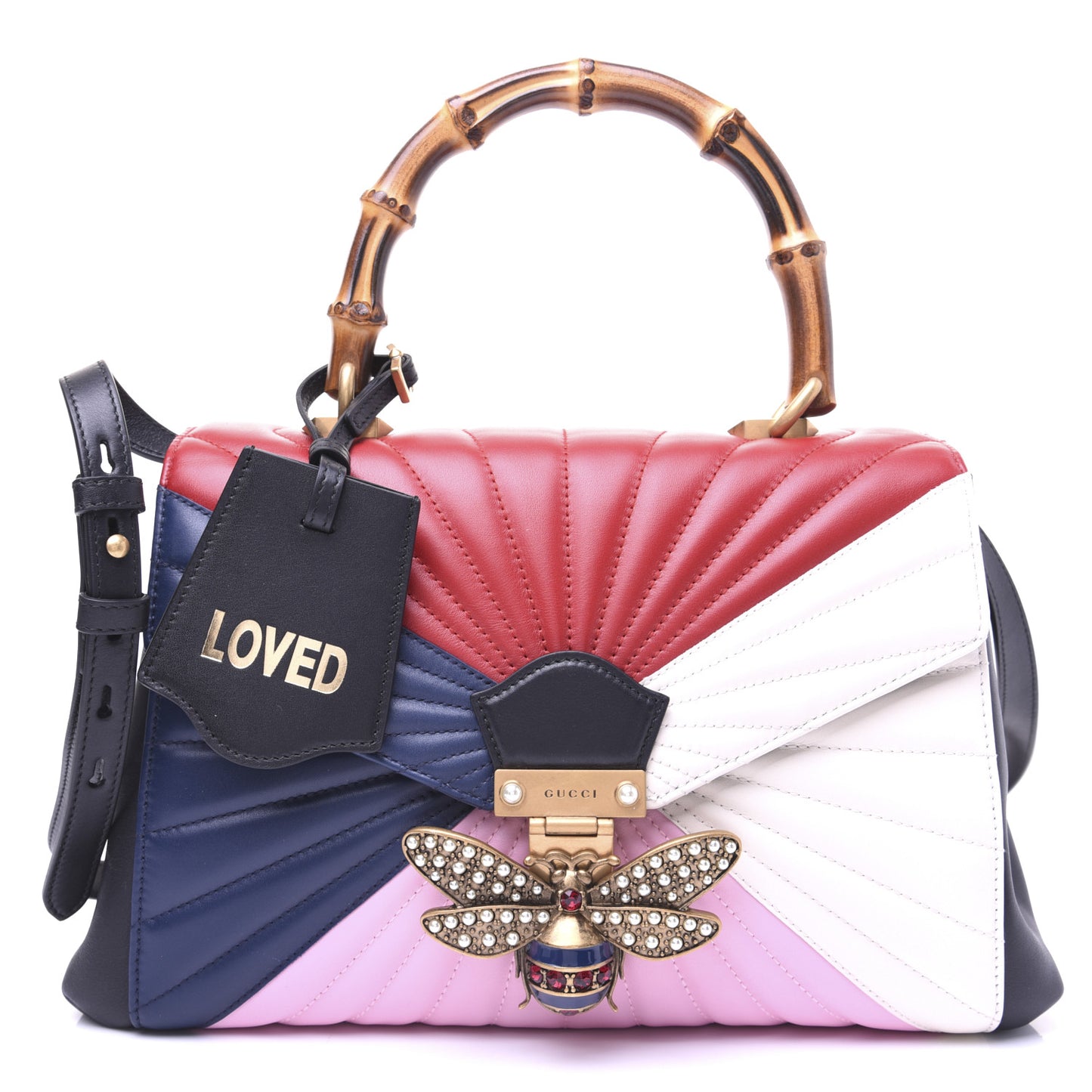 Calfskin Bamboo Trapuntata Queen Margaret Top Handle Bag Blue Agata Hibiscus Red Mystic White Sugar Pink