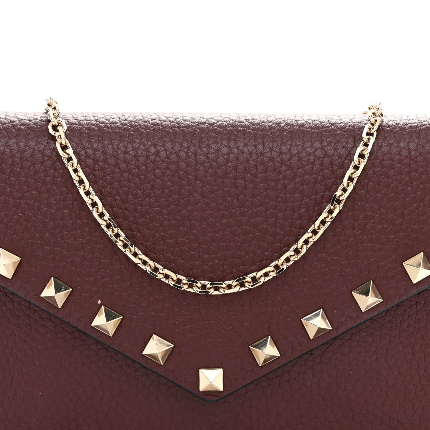 Pebbled Calfskin Rockstud Envelope Wallet on Chain Vinaccia