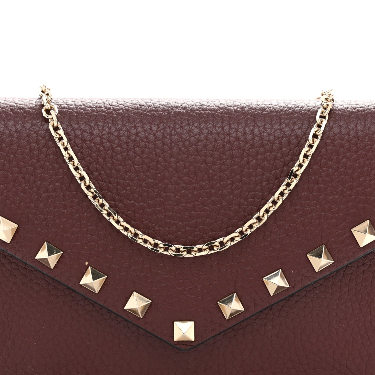 Valentino Garavani Pebbled Calfskin Rockstud Envelope Wallet on Chain Vinaccia 11 of 12
