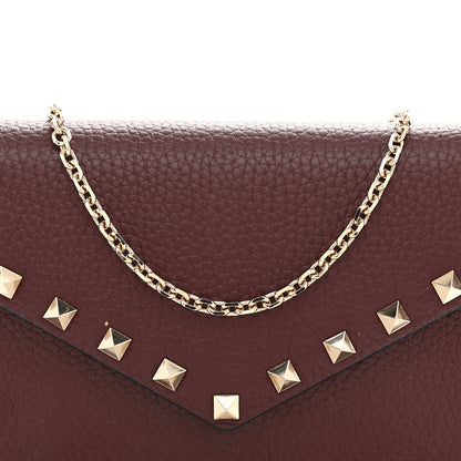 Valentino Garavani Pebbled Calfskin Rockstud Envelope Wallet on Chain Vinaccia 11 of 12