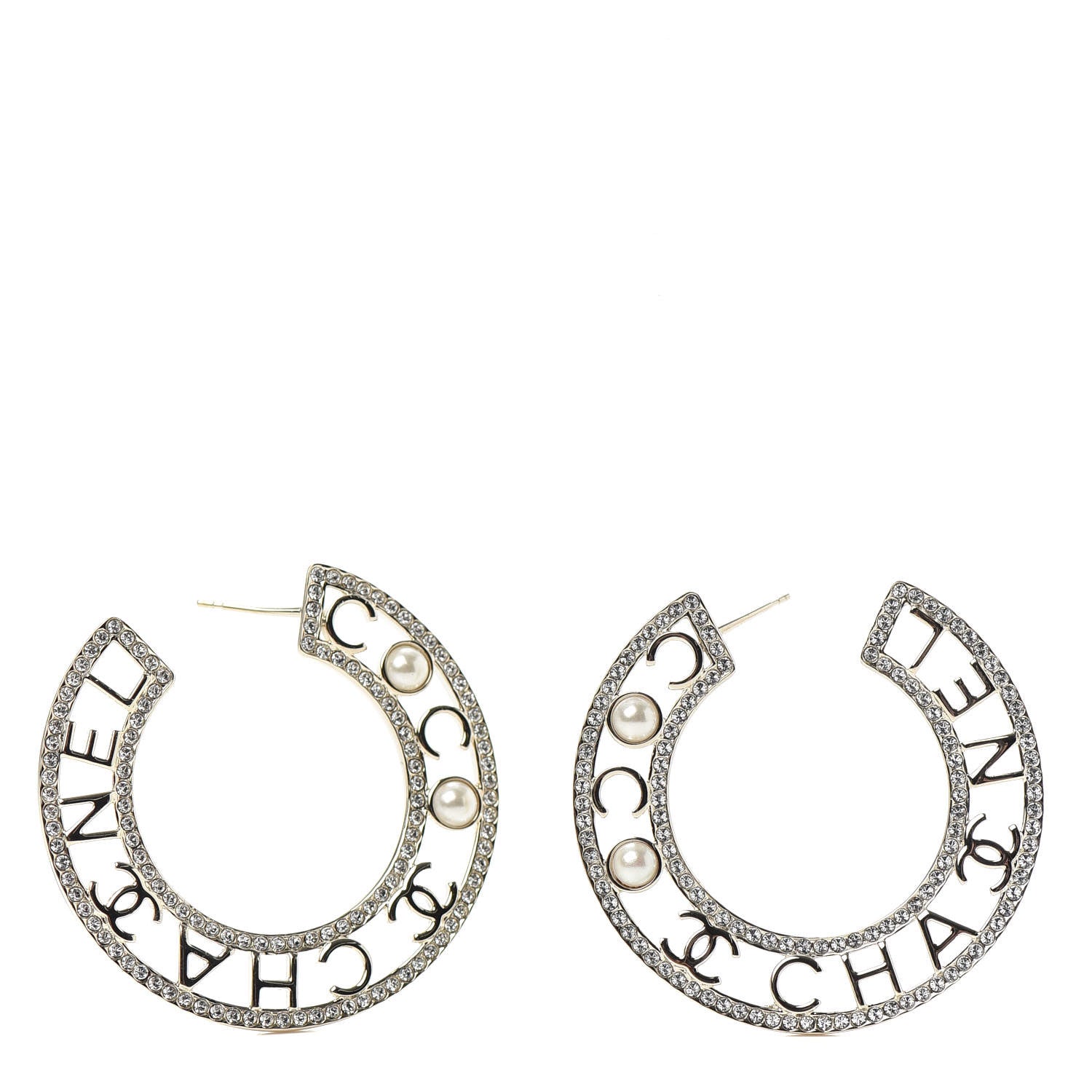 Chanel Crystal Pearl Bow-tiful CC Hoop Earrings Gold 1 of 4