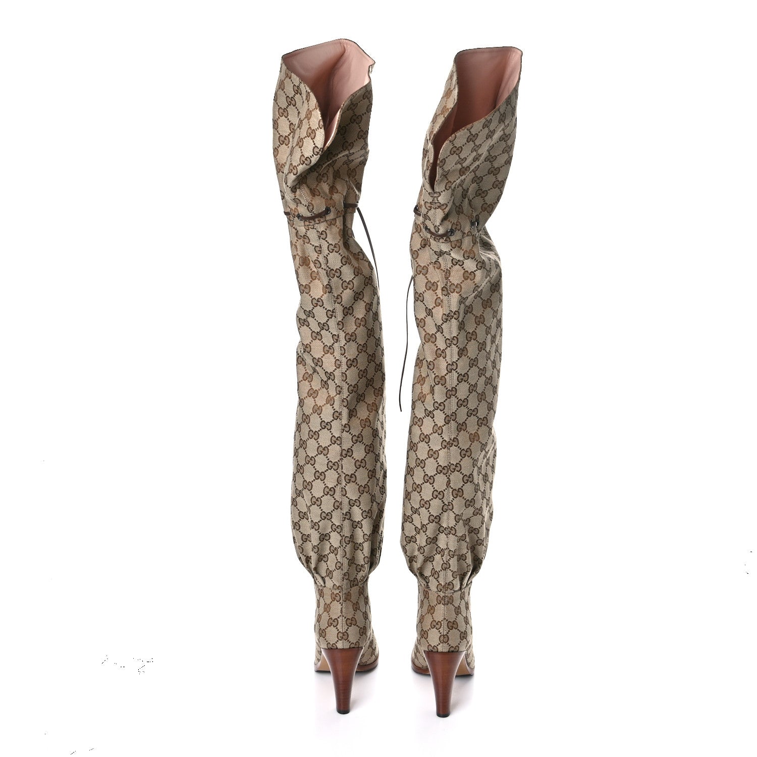 Gucci Monogram Over the Knee Boots 39.5 Beige Ebony 5 of 9