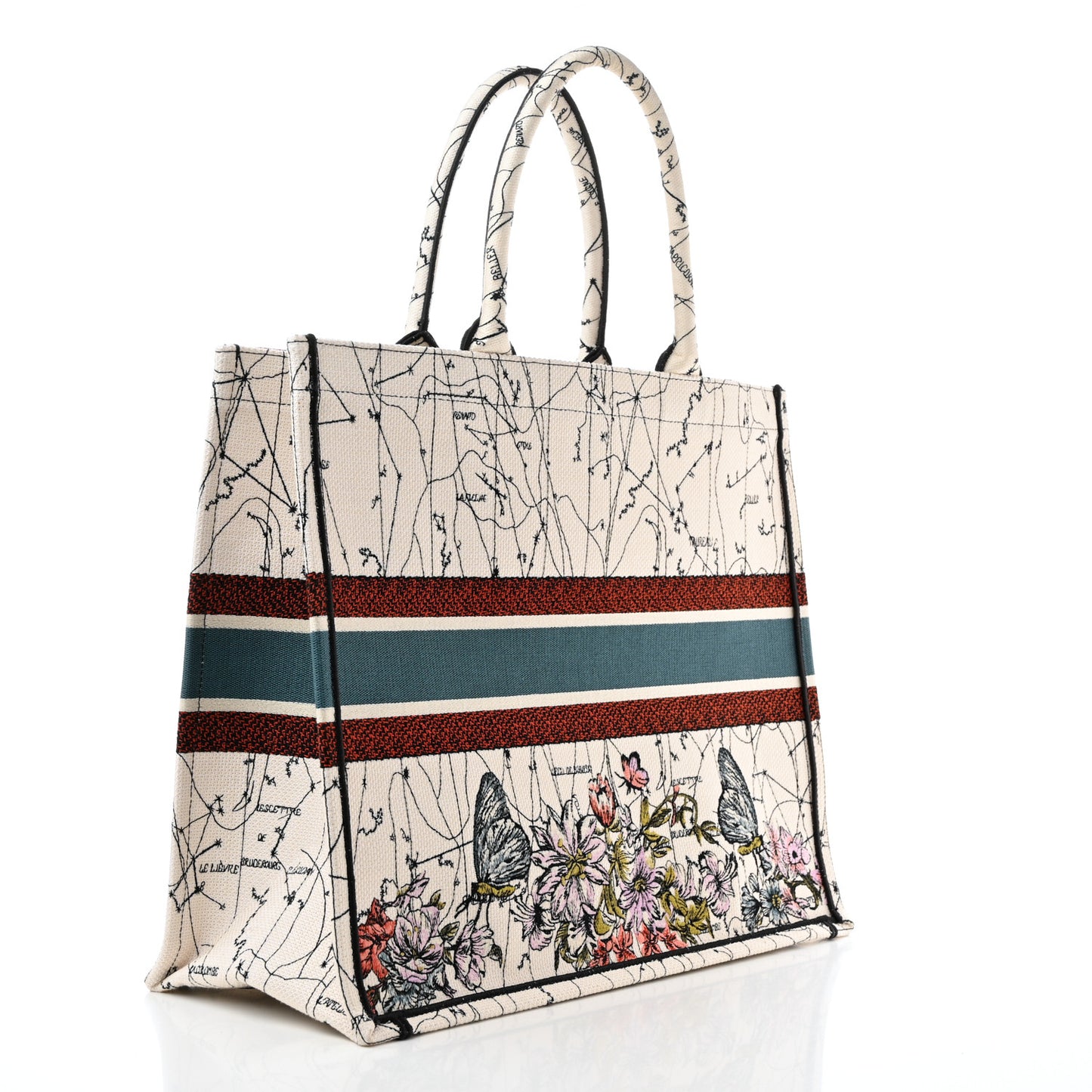 Canvas Embroidered Large Zodiac Book Tote Latte Multicolor