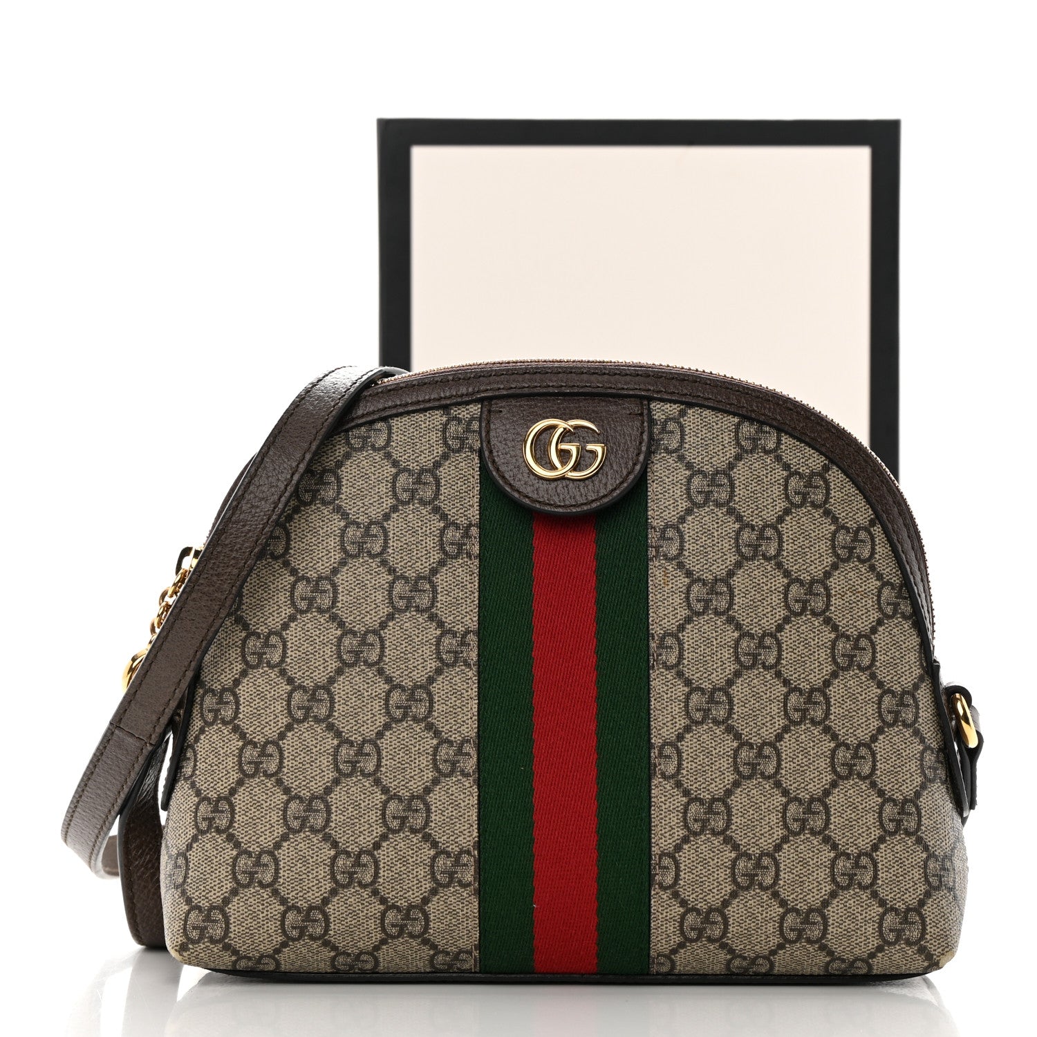 Gucci GG Supreme Monogram Textured Dollar Calfskin Web Small Ophidia Dome Shoulder Bag Beige Ebony New Acero 17 of 17